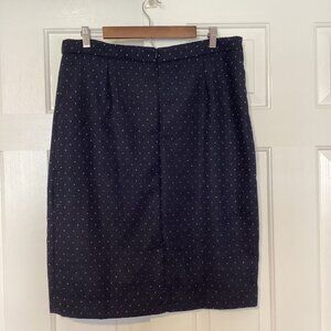 Sweet Salt Navy Blue Tailored Polka Dot Pencil Lined Zipper Closure Skirt Size L